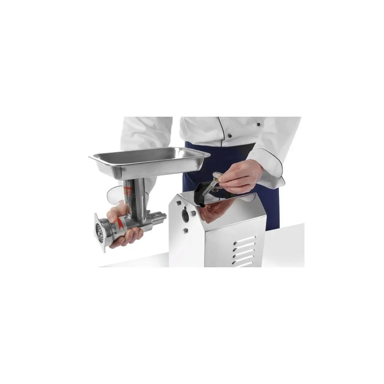 Masina de tocat carne, 2 discuri tocare de 6 si 8 mmm din inox, cutit din inox, melc din inox, tub pentru impingere, Hendi Top Line, 250 Kg/ora, corp inox, palnie inox chirurgical 304, 900 W - imagine 2
