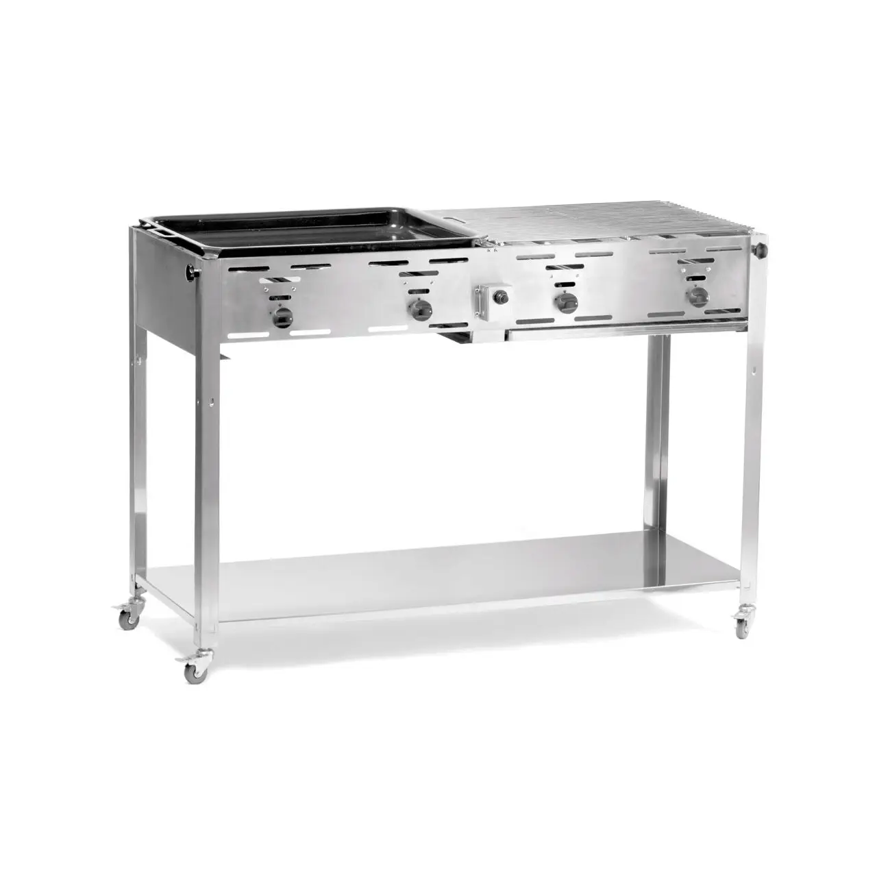 Grill Hendi Master model Quattro, 4 arzatoare, Inox, alimentare gaz, aprindere electrica, consum 0,8 mA³/h, 22 kW, Inox