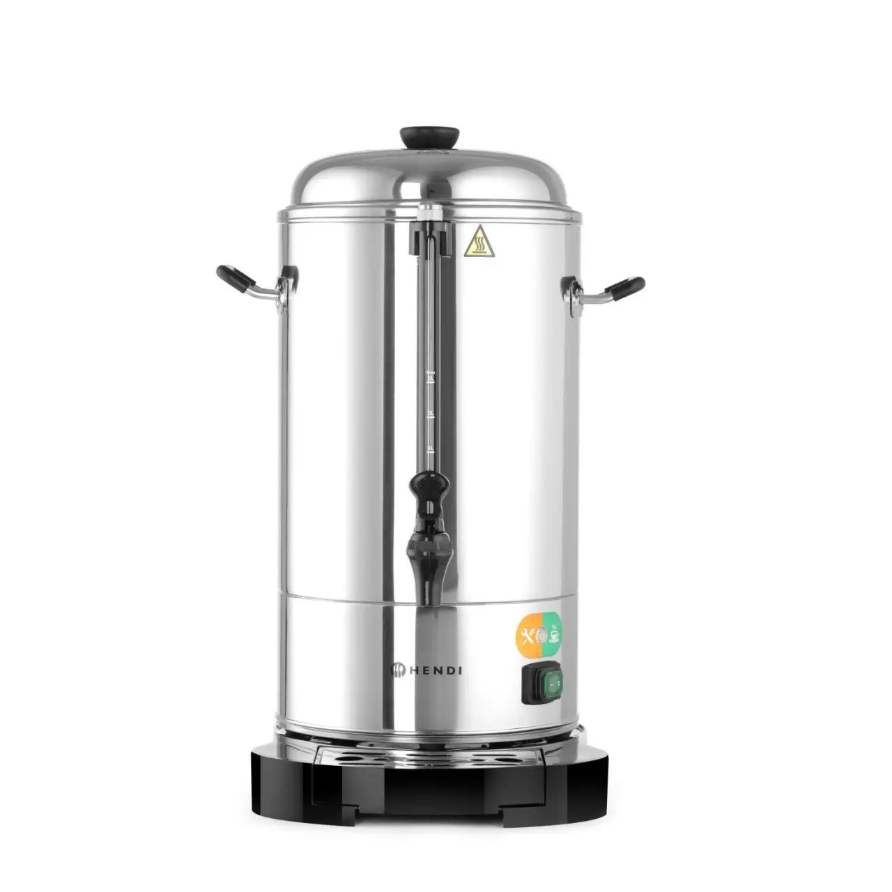 Percolator / cafetiera profesionala, 6lt, Hendi, cu pereti dubli din inox, 1500W, diam. 241x (H)480 mm, robinet anti-picurare, temperatura ajustabila pana la 100 C, filtru incorporat pentru cafea macinata