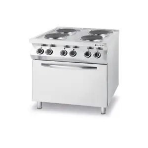 Aragaz electric Hendi Kitchen Line cu 4 plite si cuptor convectie 400 W GN1/1 800x700x(H)900 mm