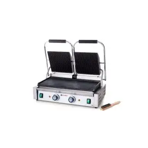 Contact grill Hendi - versiune dubla - partea superioara striata si cea inferioara neteda, electric