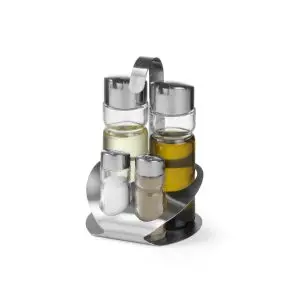 Set condimente / oliviera 4 piese, Hendi, recipeinte sticla&inox pentru: sare, piper, ulei, otet