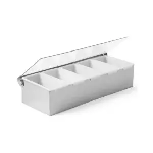 Cutie ingrediente bar / pizza, 5 compartimente, 375x140x(H)90 mm, capac transparent, Hendi