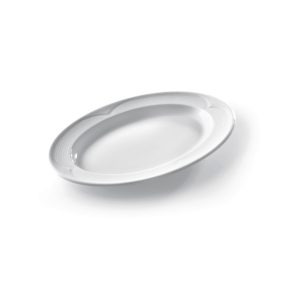 Platou oval, 29x20 cm, portelan alb cu margini intarite, Hendi, gama SATURN