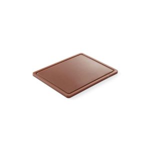 Tocator maro, 26.5x32.5x(H)1.2 cm - GN1/2, cu sant de scurgere, polietilena HDPE 500, respecta normele de igiena HACCP, Hendi