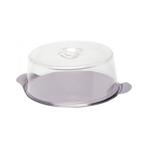 Suport / Platou tort cu capac plastic transparent, Hendi, tava rotunda inox cu manere, diam 300 mm x110 mm (H)