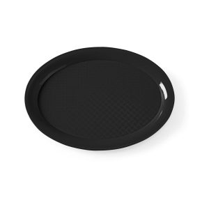 Tavă Fast Food din polipropilenă, ovală, HENDI, neagră, 265x195x(H)15mm