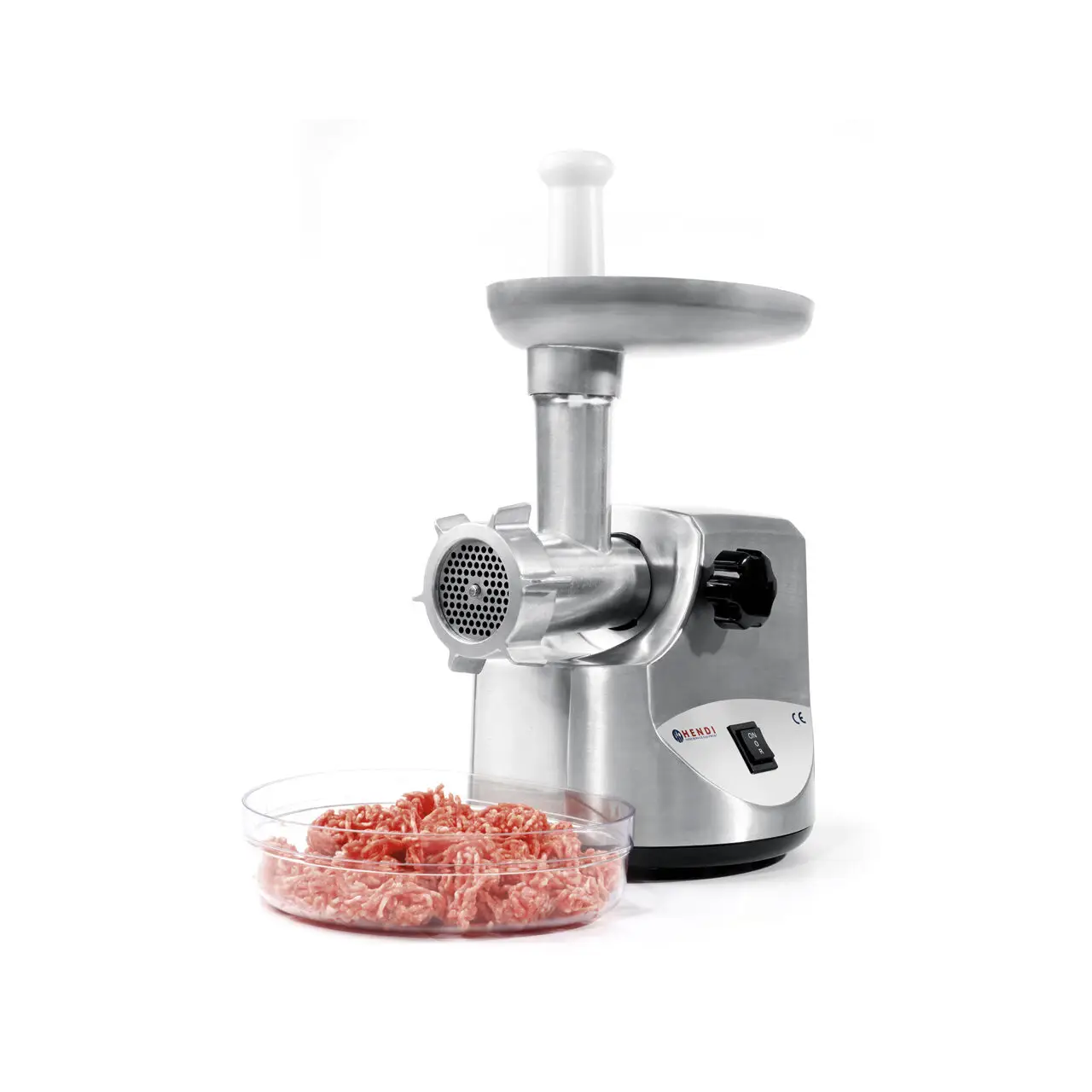 Masina de tocat carne, 2 discuri taiere incluse 4 si 7 mm, 3 accesorii umplere carnati 12, 15, 20 mm, Hendi 198, corp aluminiu, palnie fonta, 400W - imagine 2