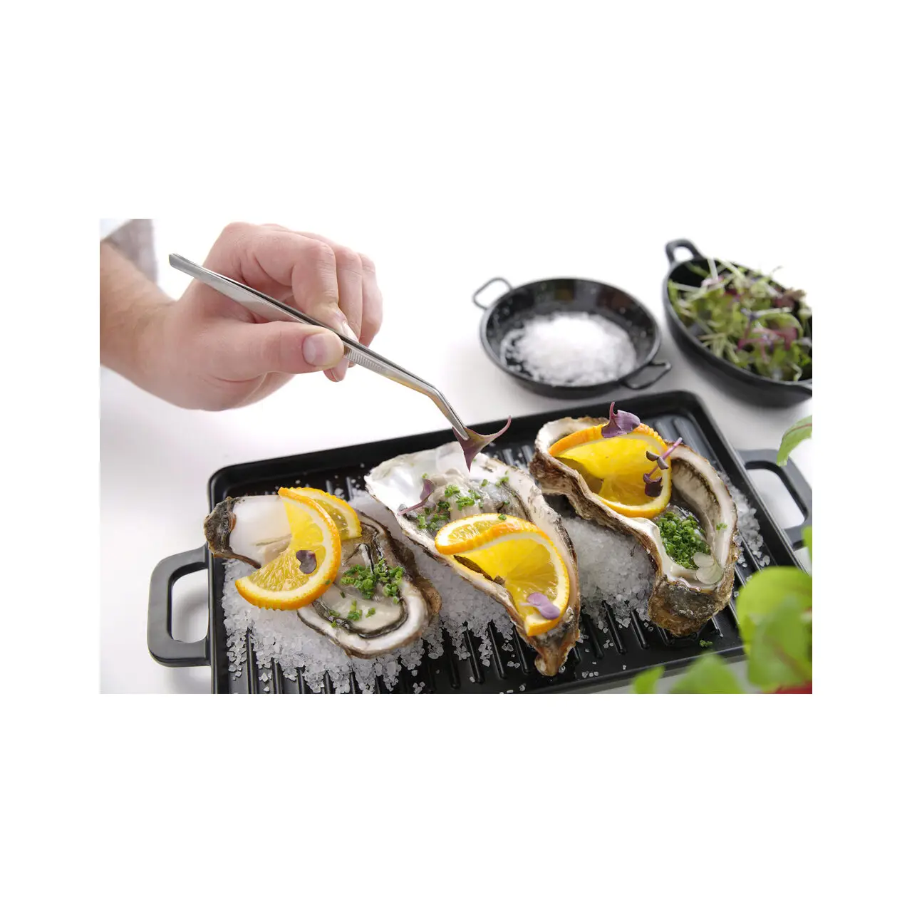 Penseta cu varf curbat, (L)160 mm, inox, pentru decorare / peste / manevrare alimente fierbinti, Hendi - imagine 2