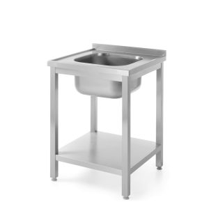 Chiuveta cu o cuva si cu polita inferioara din otel inoxidabil Hendi, Kitchen Line, 600x600x(H)850mm