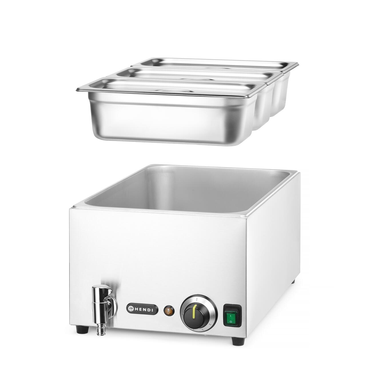 Set: Bain-marie HENDI Ranger cu robinet de scurgere + 3x GN 1/3 cu capac, HENDI, GN 1/1, 230V/1000W, 604x332x(H)242mm - imagine 3