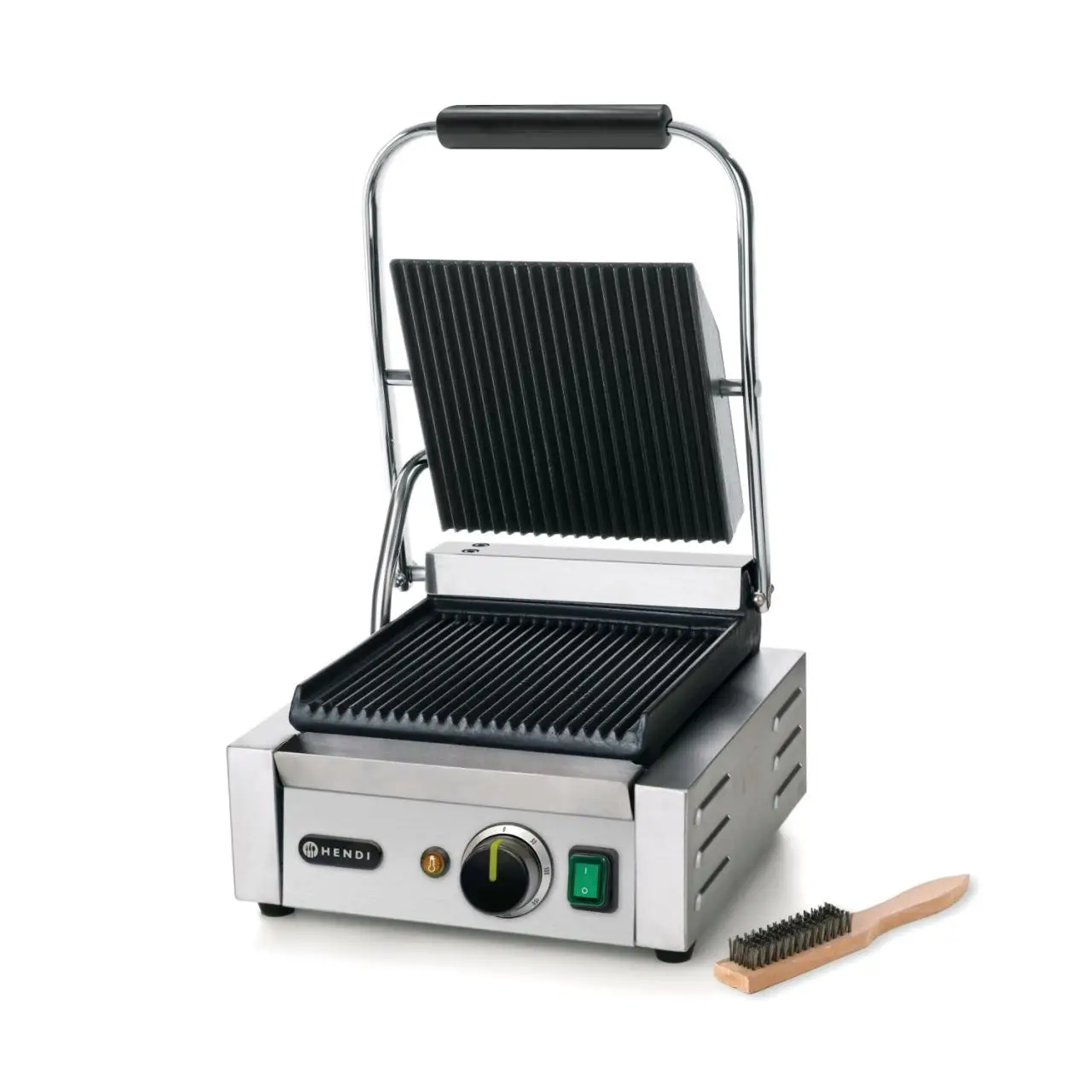 Contact grill, suprafete striate din fonta cu invelis ceramic, 1800 W, corp inox, Hendi, potrvit si pentru uz profesional - imagine 2
