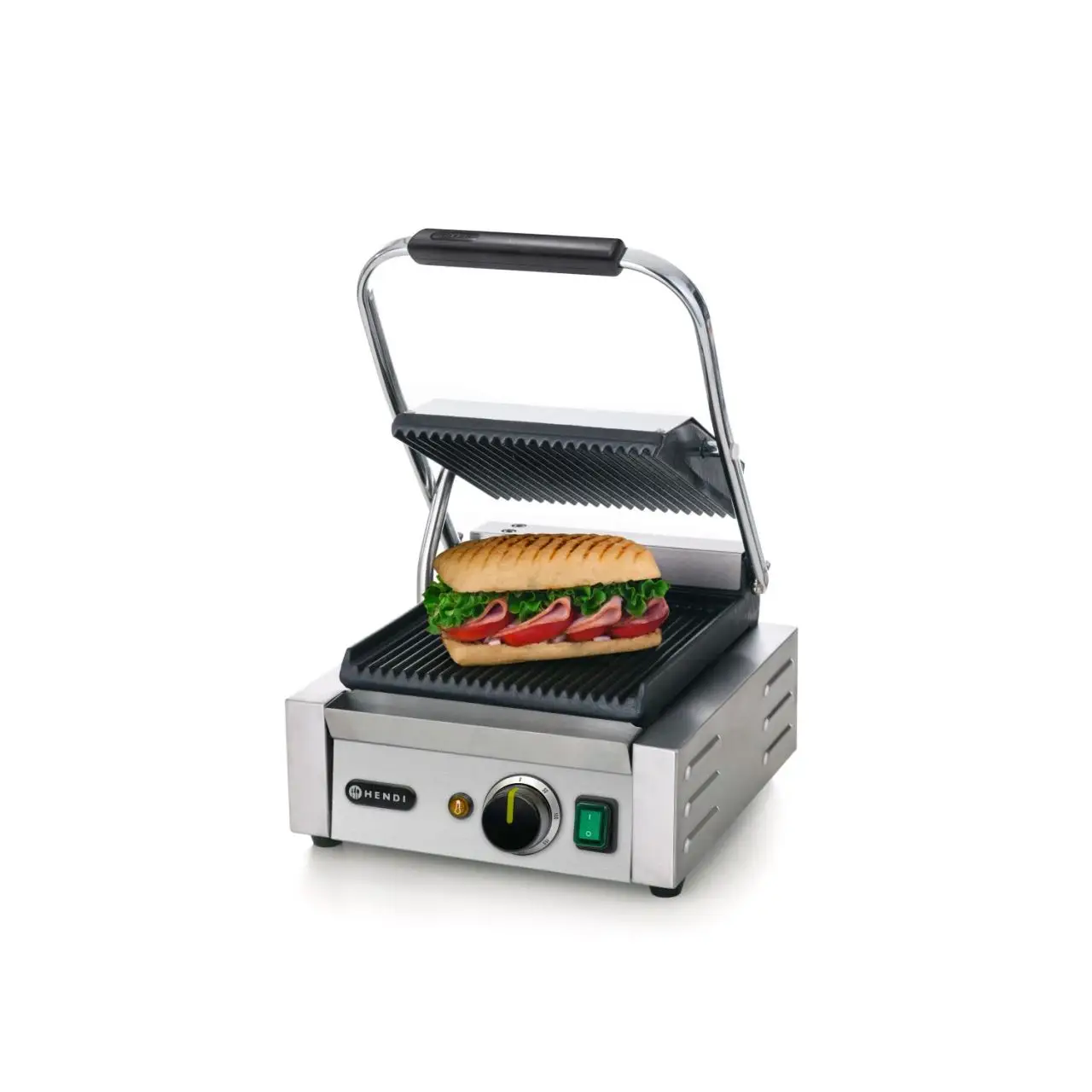 Contact grill, suprafete striate din fonta cu invelis ceramic, 1800 W, corp inox, Hendi, potrvit si pentru uz profesional - imagine 6