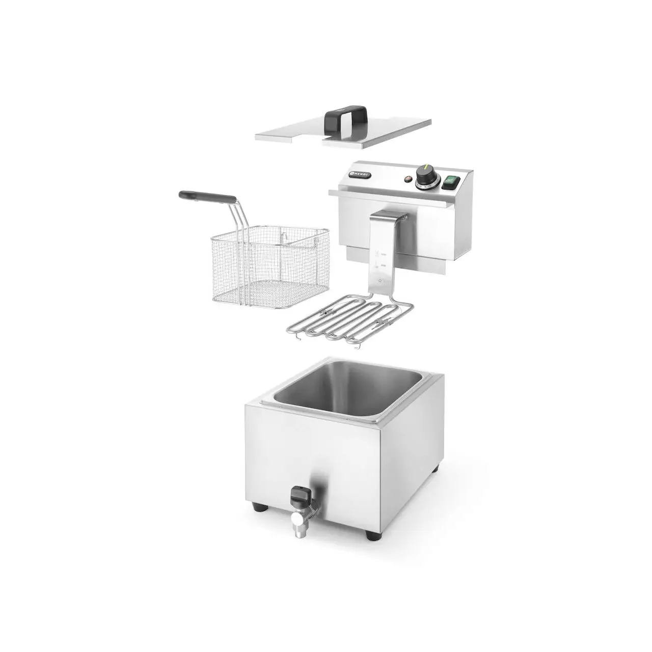 Friteuza electrica profesionala, Hendi Mastercook cu robinet scurgere ulei, Inox, 8 lt, 3500 W, temperatura reglabila pana la 195 gr C, termostat, 515x300x(H)345 mm - imagine 4