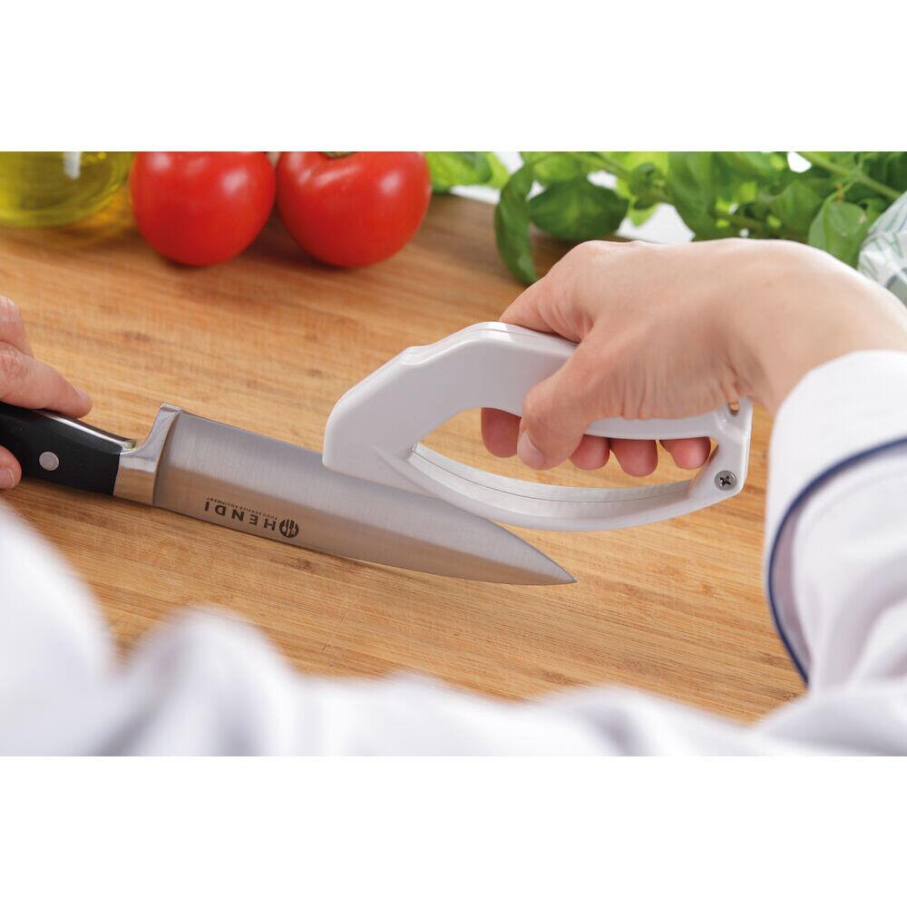 Ascutitor cutite ergonomic, lame reversibile cu ascutire dubla din carbon, Hendi, 14 cm, cu protectie degete - imagine 2