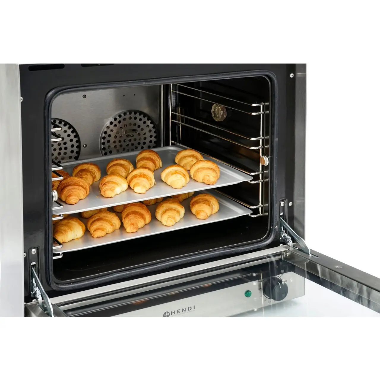 Cuptor convectie Hendi H90, 4 tavi 438x315 mm incluse, 2 elemente incalzire, 2 ventilatoare, termostat reglabil 50-300 gr C, timer 0-120 min, 2670 W, 595x595x(H)570 mm - imagine 6
