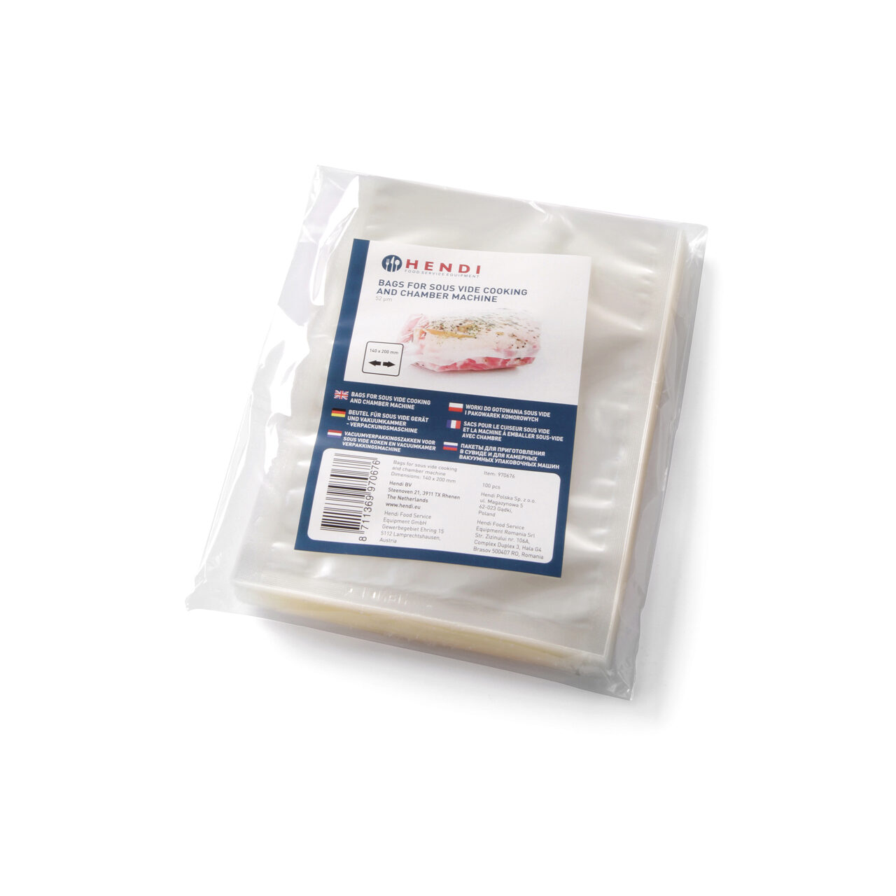 Set 100 pungi vacuum pentru gatit netede 250x350 mm, ideale pentru gatit in sistem Sous-vide, Hendi, 2 straturi, 75 microni grosime - imagine 2